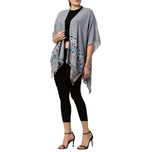 RAJ Women's Aztec Embroidered Tassel Trim Beach Cover-up Boho Kimono Shawl Wrap