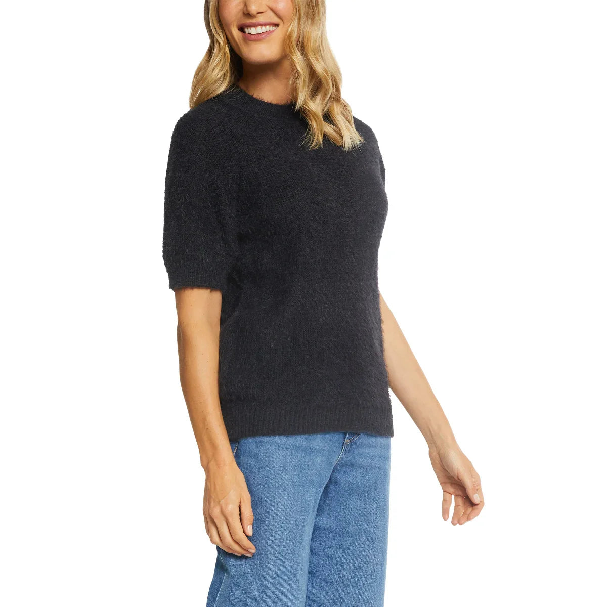Matty M Women's Soft Eyelash Knit Short Sleeve Sweater Top