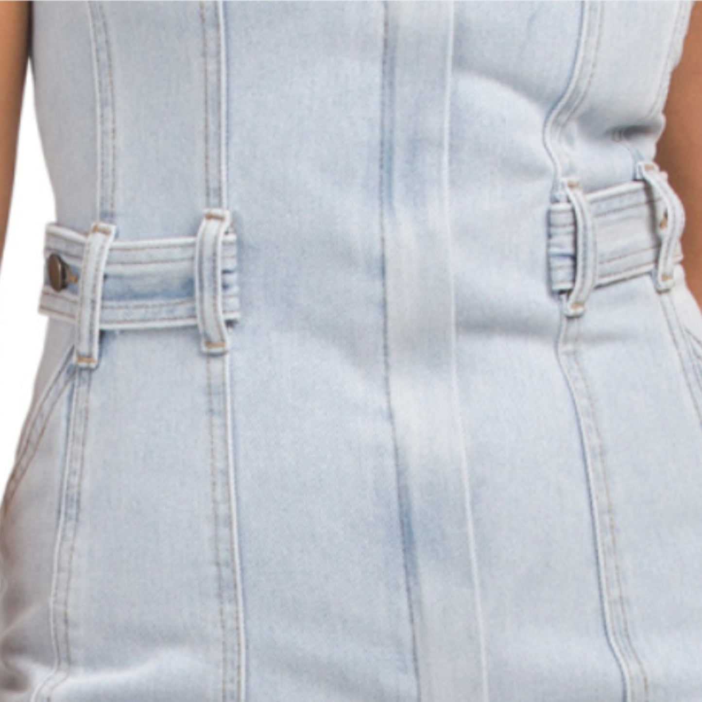 On Twelfth Women's Front Zip Closure Sleeveless Denim Mini Dress